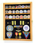 Challenge Coin/Medals/Pins/Badges/Ribbons/Insignia/Buttons Chips Combo Display Case Box Cabinet (Oak Finish)