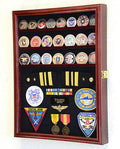 Challenge Coin/Medals/Pins/Badges/Ribbons/Insignia/Buttons Chips Combo Display Case Box Cabinet (Cherry Finish)