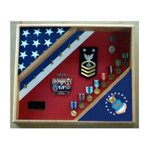 Air Force Retirement Gift, USAF Flag Shadow Box, USAF display - Felt color - Black-Blue-Green-Red-Red/Blue/White.