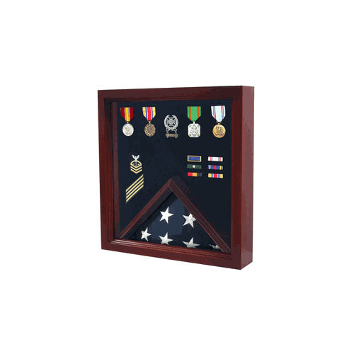 Flag Medal Display Case, Wood Military Flag Medal Shadow Boxes, Cherry Case