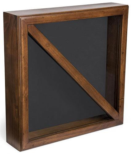 Flag Display Box, Tempered Glass and Pine Wood Construction Cherry, Black Finish