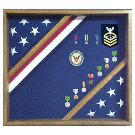 Flag Display Box, Wood Flag Red White and Blue Box with Oak Material.