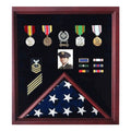 Flag Photo and Badge Display Case - Oak, Cherry, Walnut or Black Material.