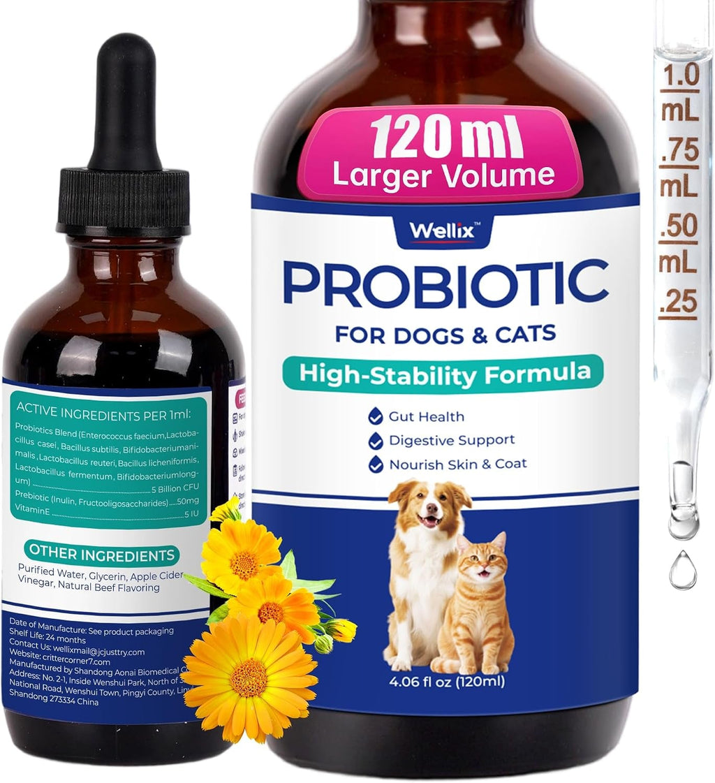 Wellix Cat Dog Constipation Relief Liquid 4 oz Probiotic Chicken Flavor