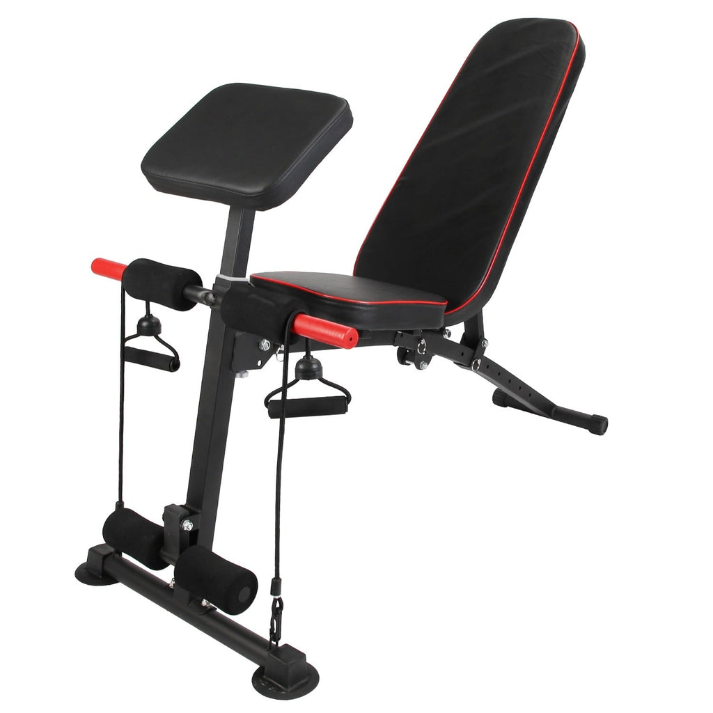 Adjustable Weight Bench with Preacher Curl Pad & Resistance Bands