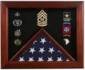 Military Flag medal display case, Mahogany wood for 3x5 flag, Felt available in blue or black