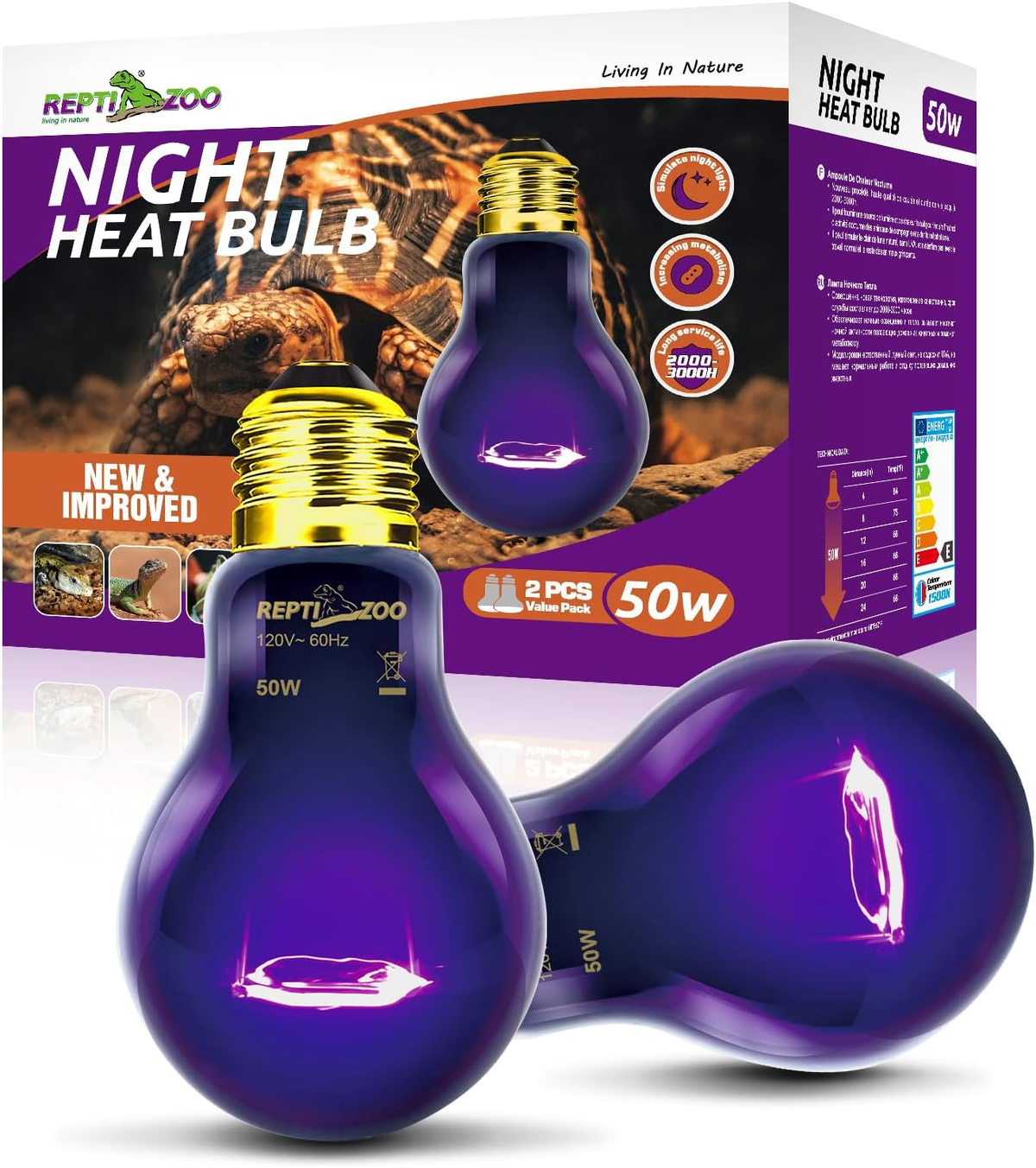 Reptile Infrared Night Heat Bulb, E26, 50W & 150W, 2 Pack
