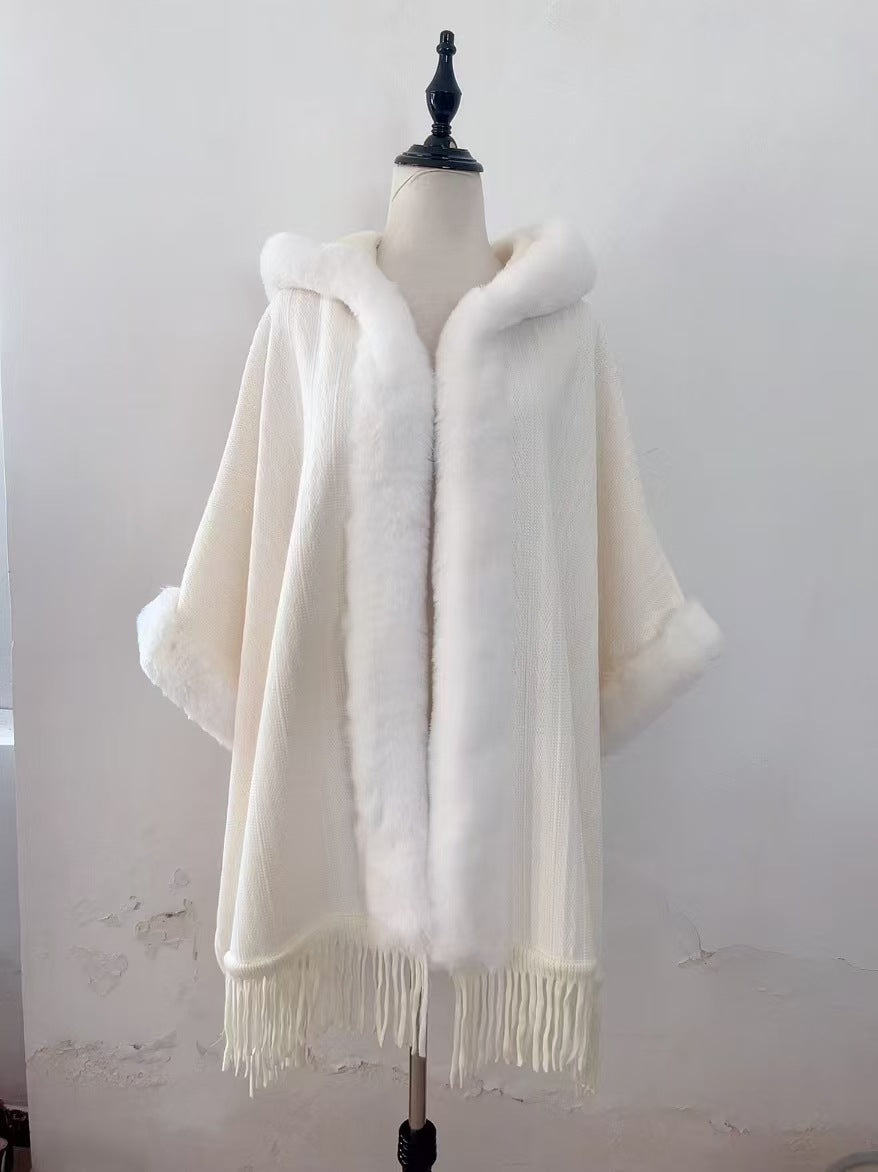 New Winter Hooded Cloak Shawl Fleece-lined And Extra-thick Latest Style