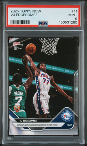 Graded 2025 Topps Now VJ Edgecombe #11 Rookie RC Basketball Card PSA 9 Mint
