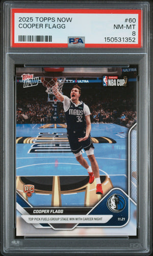 Graded 2025 Topps Now Cooper Flagg #60 Rookie RC Basketball Card PSA 8 Near Mint