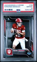 Graded 2025 Topps Bowman University Chrome Fernando Mendoza #109 Rookie RC Football Card PSA 10 Gem Mint