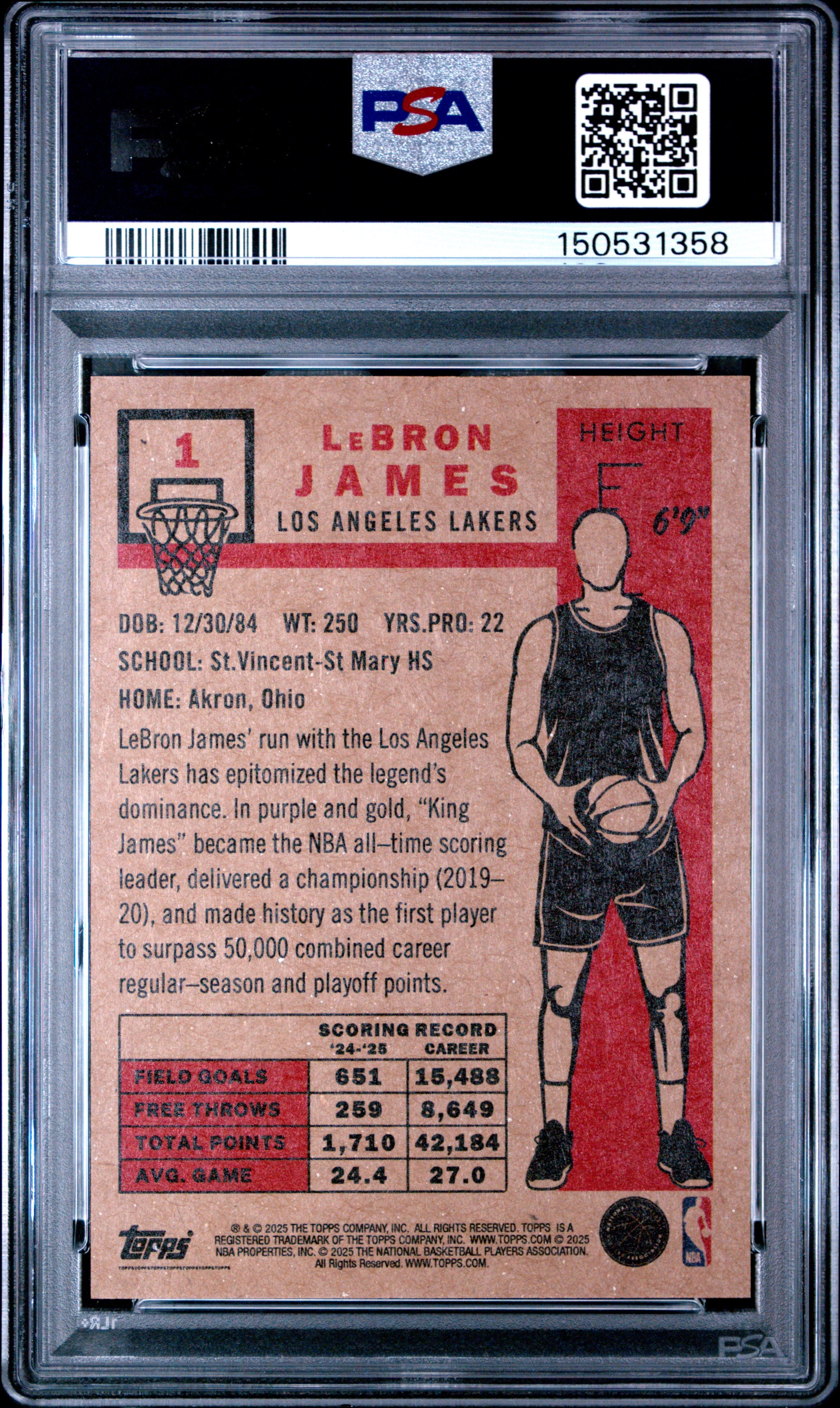Graded 2025 Topps Living LeBron James #1 Basketball Card PSA 9 Mint