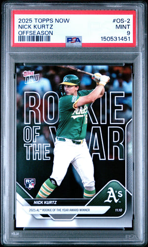 Graded 2025 Topps Now Nick Kurtz #OS2 Offseason Rookie RC Baseball Card PSA 9 Mint
