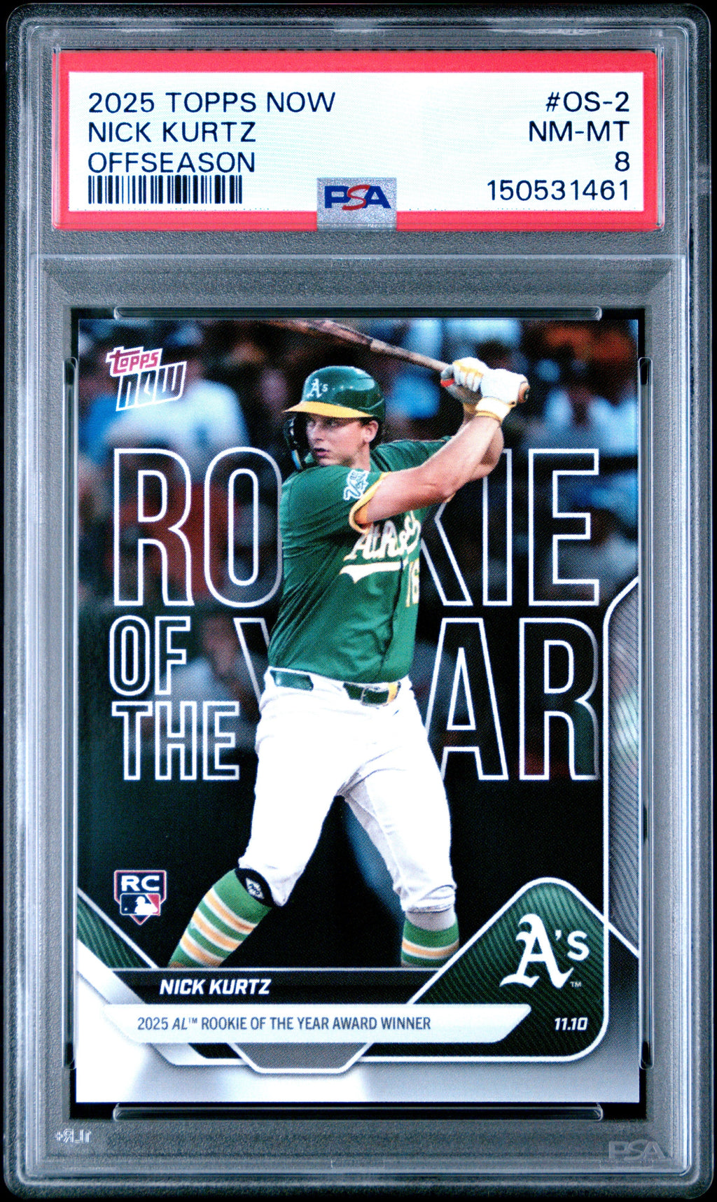 Graded 2025 Topps Now Nick Kurtz #OS2 Offseason Rookie RC Baseball Card PSA 8 Near Mint