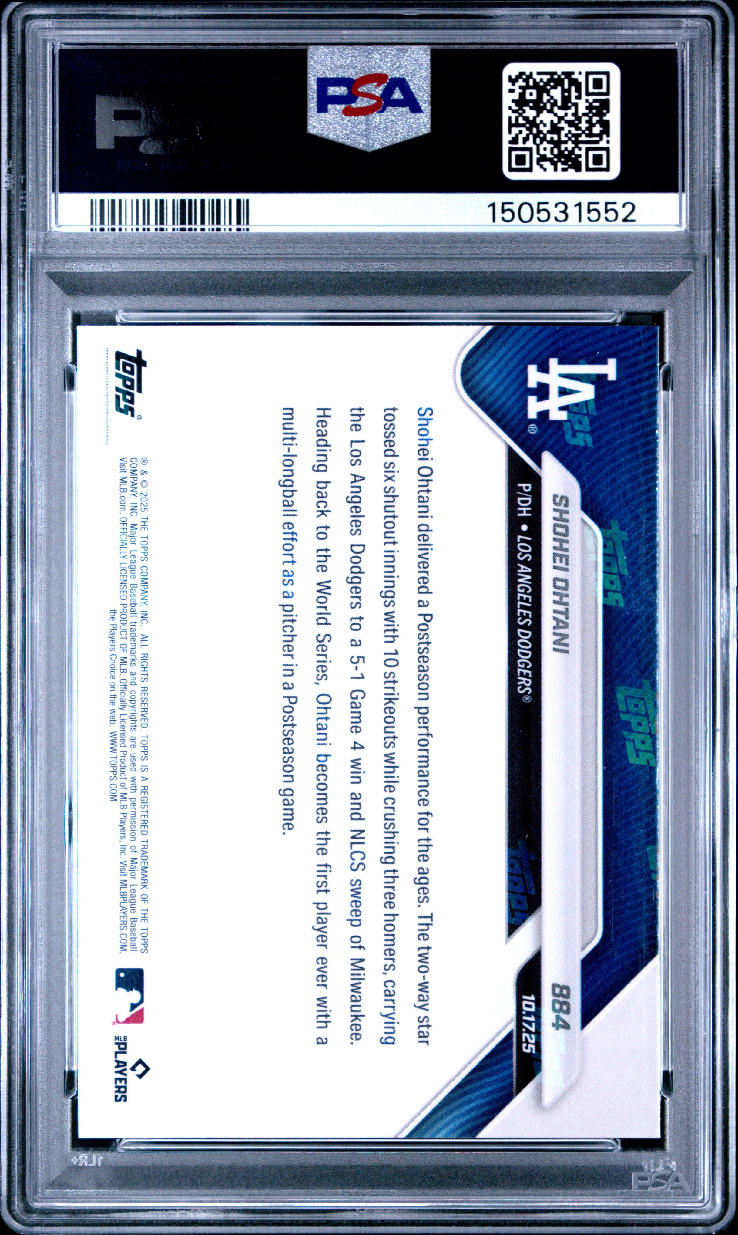 Graded 2025 Topps Now Shohei Ohtani #884 Baseball Card PSA 9 Mint