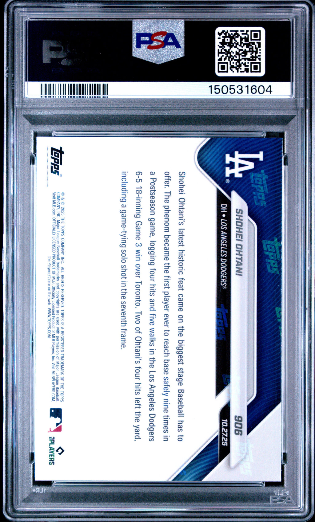 Graded 2025 Topps Now Shohei Ohtani #906 Baseball Card PSA 8 Near Mint