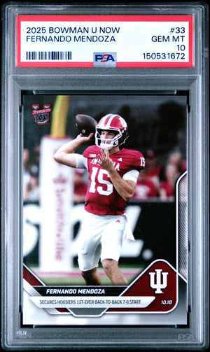 Graded 2025 Topps Bowman U Now Fernando Mendoza #33 Rookie RC Football Card PSA 10 Gem Mint