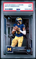Graded 2025 Topps Bowman University Chrome Bryce Underwood #196 Rookie RC Football Card PSA 9 Mint