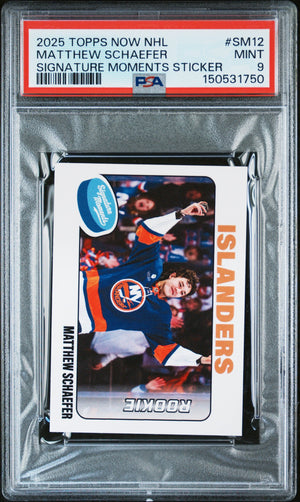 Graded 2025 Topps Now Matthew Schaefer #SM12 Signature Moments Rookie RC Hockey Card PSA 9 Mint