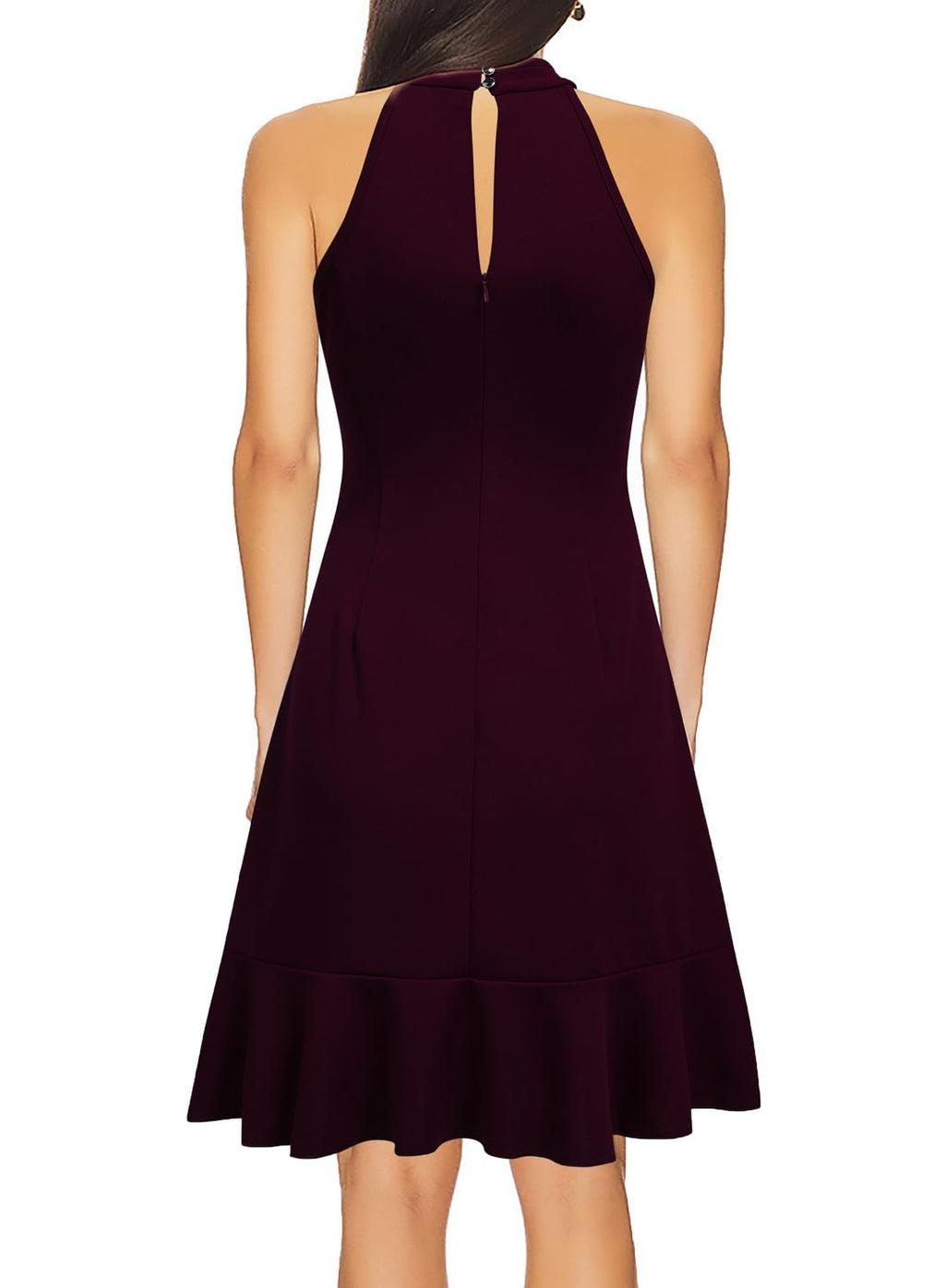 WOOSEA Womens Sleeveless Halter Neck Cocktail Dress Burgundy Size XL