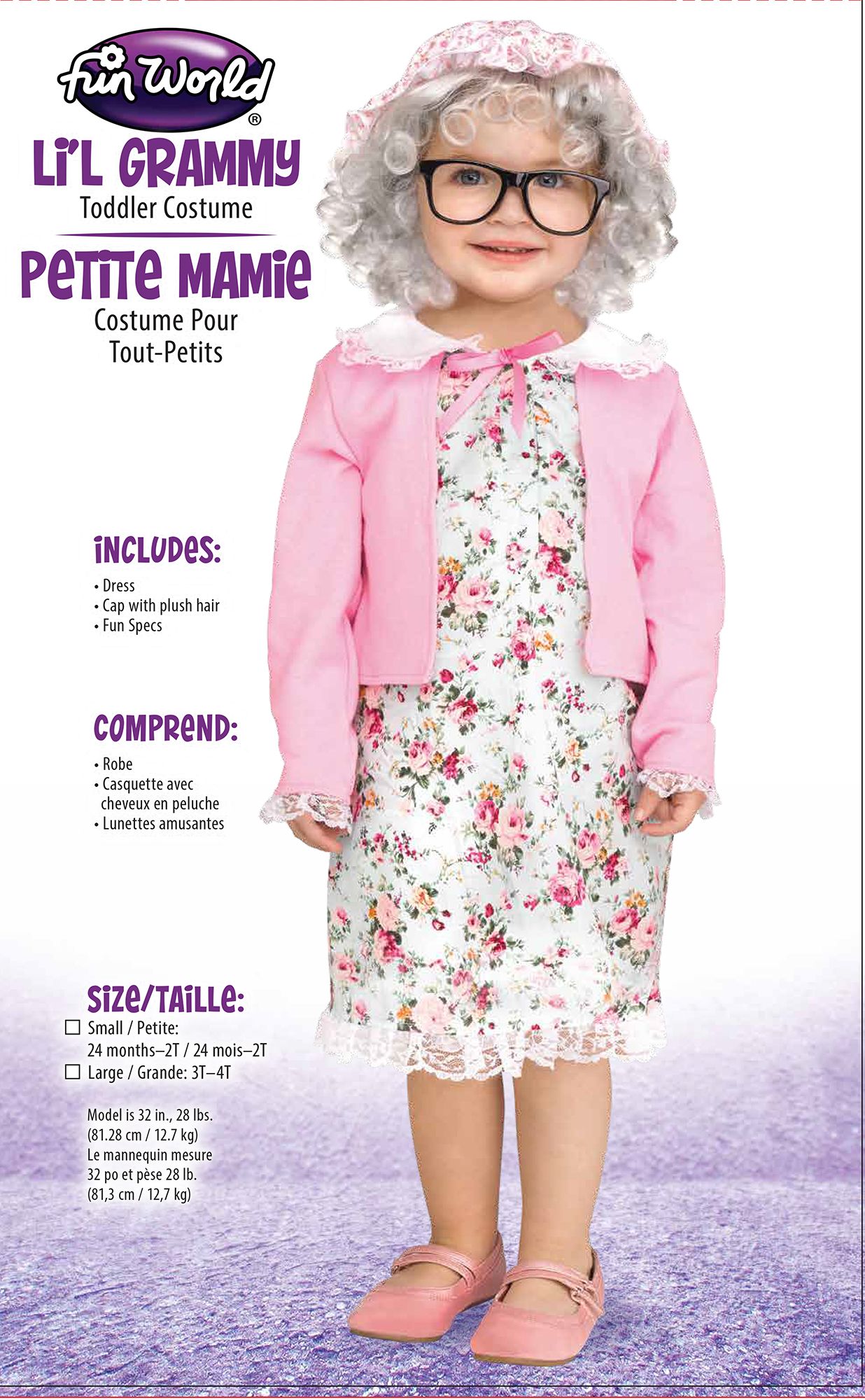 Lil Grammy Old Lady 100 Years of School Grandma Toddler Costume Size Small 2T