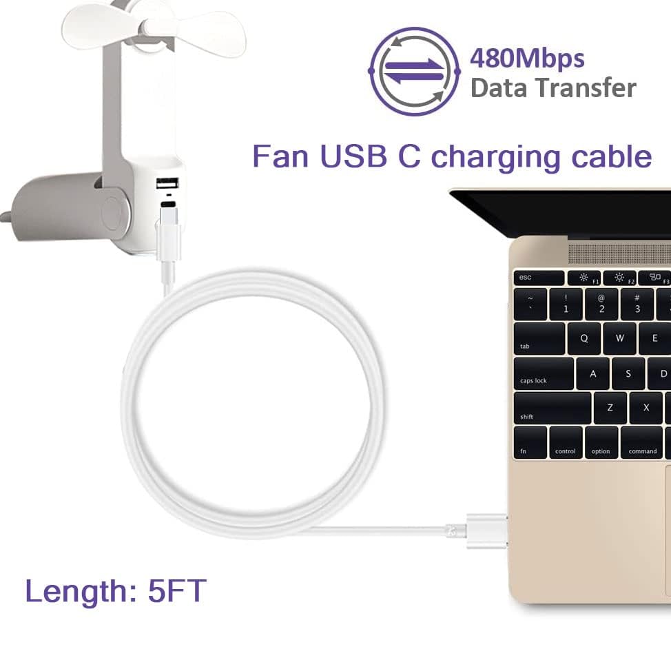 Xnarew USB C Charger Cable for JISULIFE Mini Fan 5FT White Copper