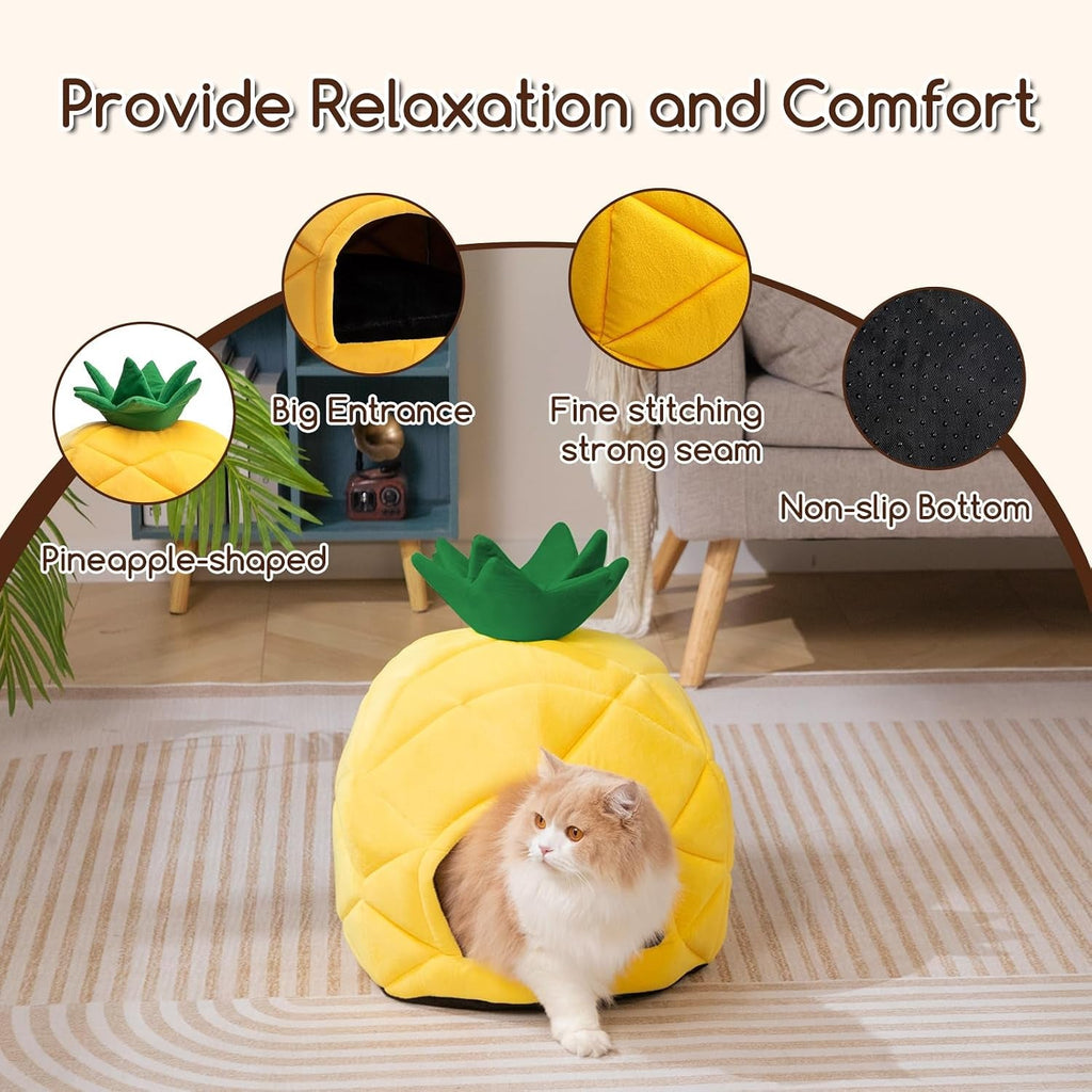 Pineapple Cat Cave Bed for Indoor Cats – Up to 15 lbs