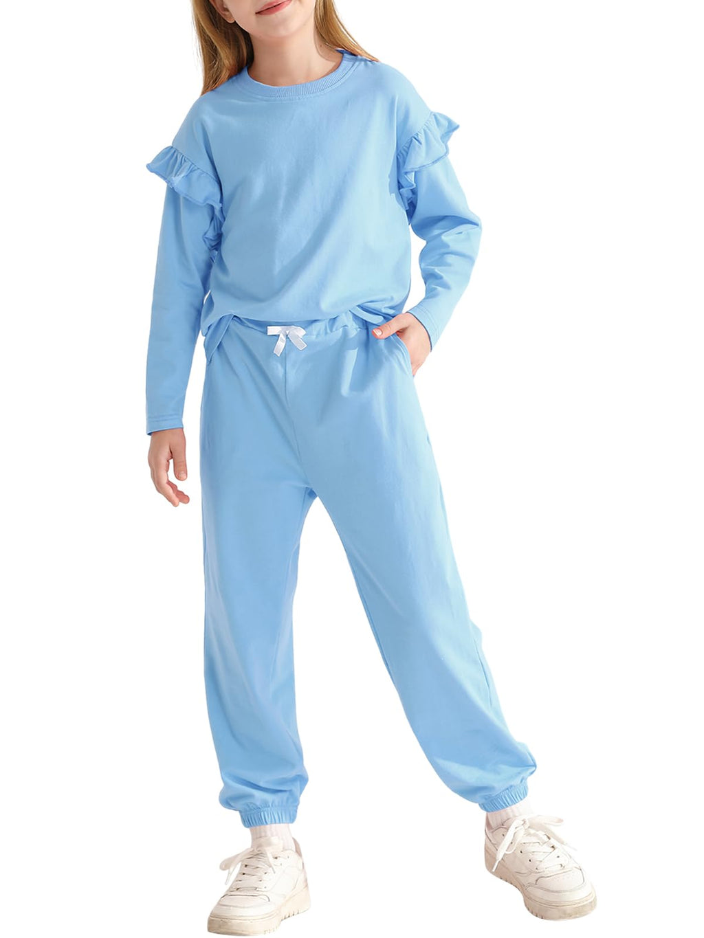 Valcatch Girls Sweatsuit 2 Piece Outfit Cute Ruffle Sweatshirt and Sweatpants Kids Tracksuit Jogger Set Fall Winter Clothes