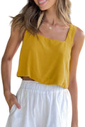 Allimy Women's Square Neck Sleeveless Crop Tank Top Yellow Size M