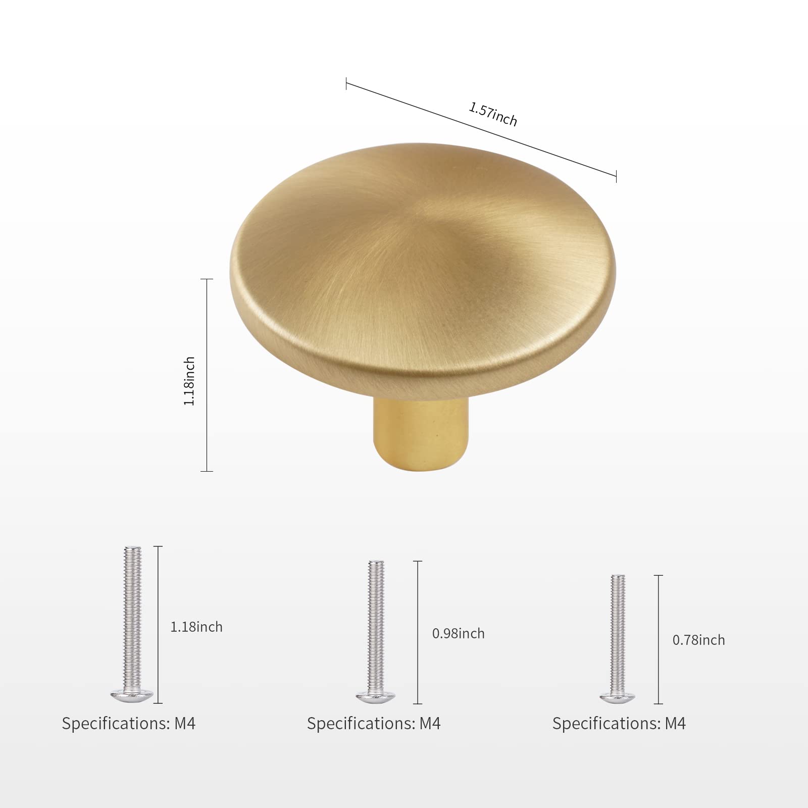 MUMU 6pc 1.65in Round Gold Brushed Oversize Cabinet Knobs Brass Color