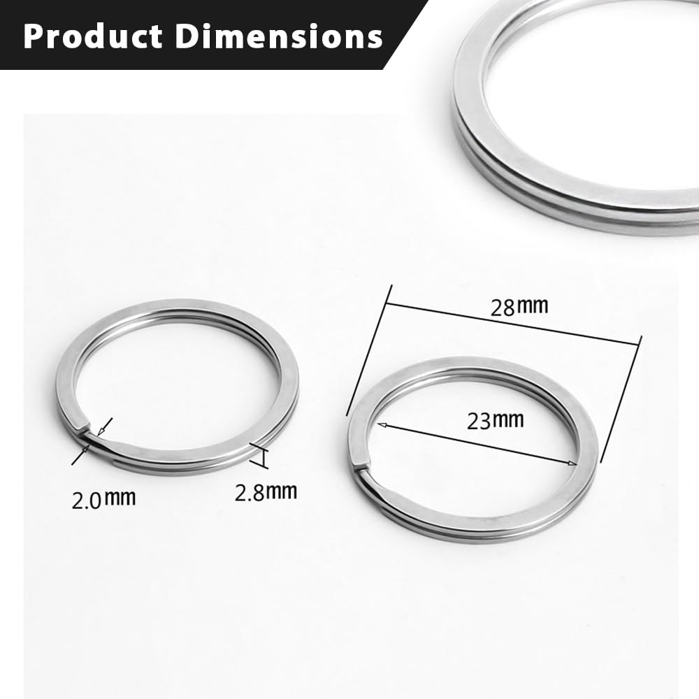 Biyrly Stainless Steel Round Keyrings 12 Pack Silver 28mm Flat Split Rings