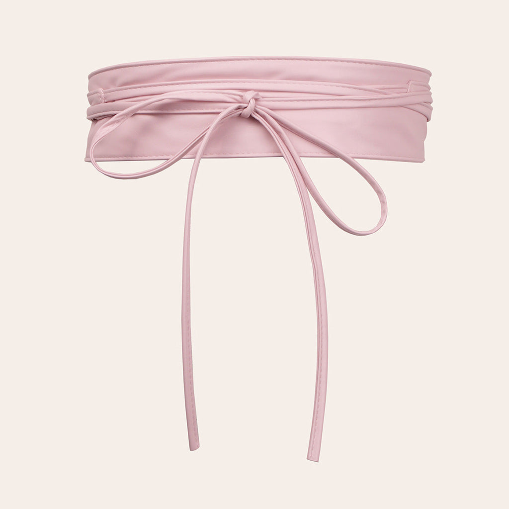 Womens Faux Leather Wide Waist Cincher With Lace-up Bow Detail Belt