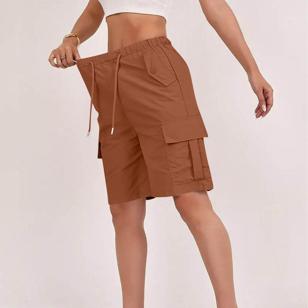 Womens High-waisted Casual Fashion Shorts With Pockets Buttons And A Drawstring