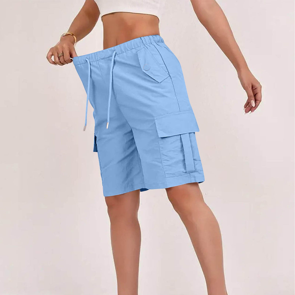 Womens High-waisted Casual Fashion Shorts With Pockets Buttons And A Drawstring