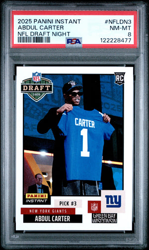 Graded 2025 Panini Instant Abdul Carter #NFLDN3 NFL Draft Night Rookie RC Football Card PSA 8 Near Mint