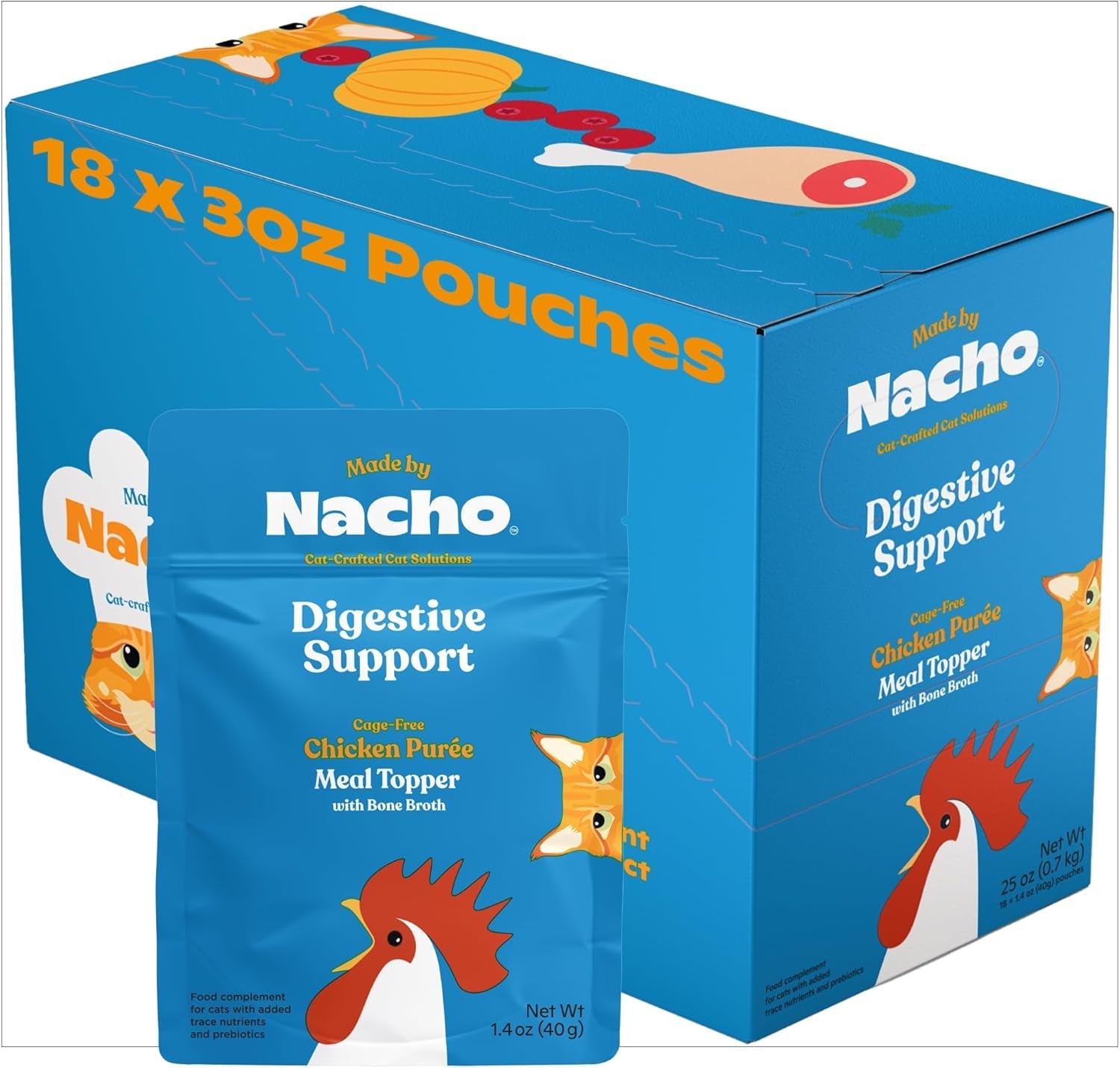 Grain Free Cat Food Topper Digestive Support Chicken Puree 18 Pack