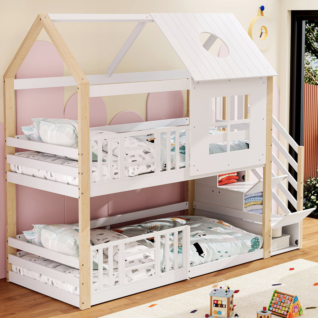 Storybook House Bunk Bed with Storage Stairs