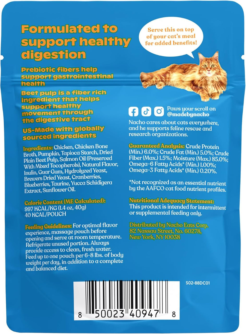 Grain Free Cat Food Topper Digestive Support Chicken Puree 18 Pack