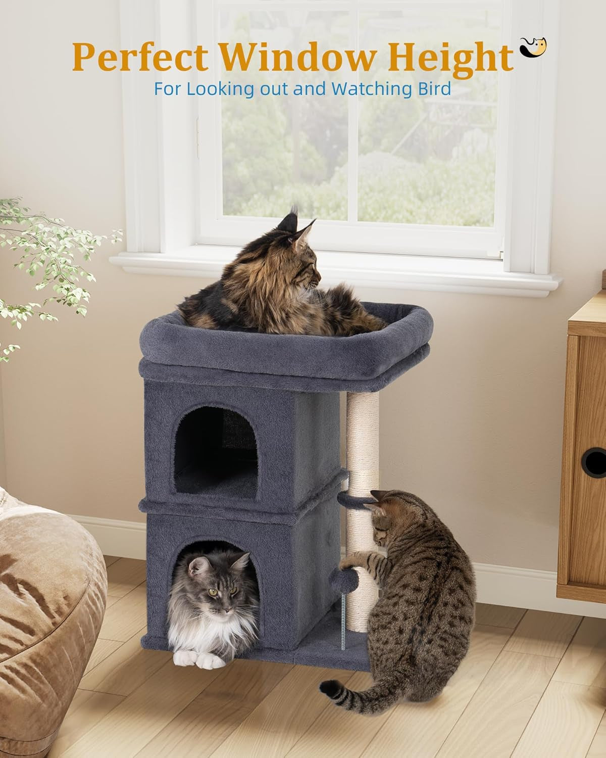 24in Cat Tree for Large Cats with Perch, Condos & Scratcher