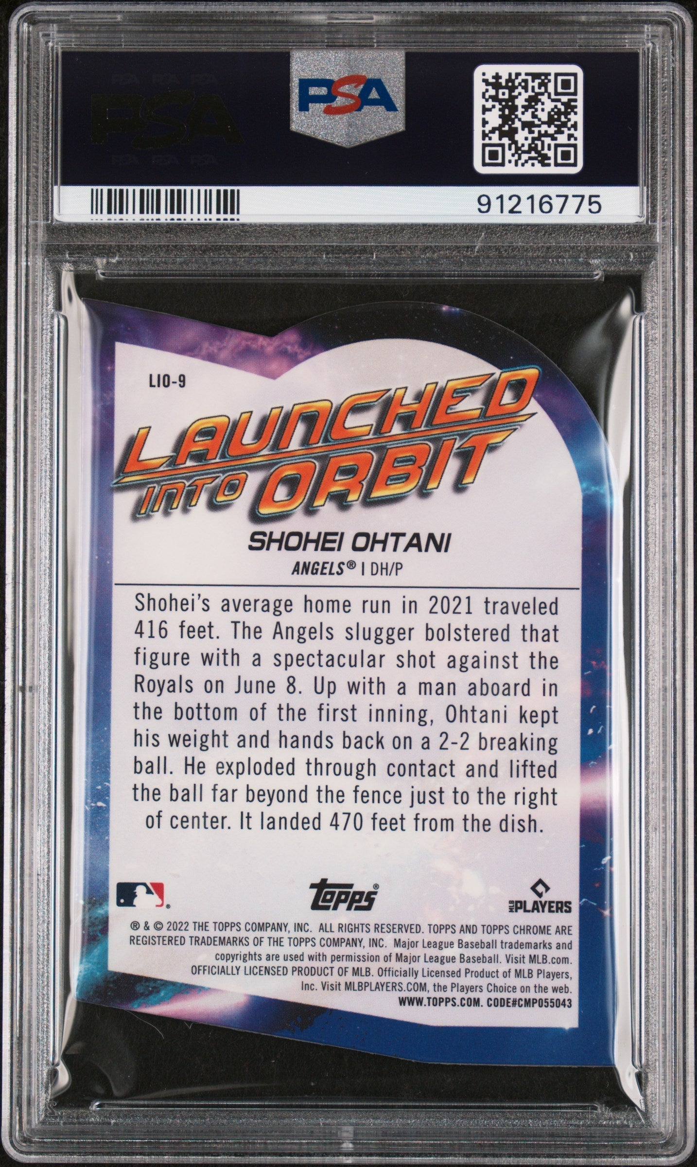 Graded 2022 Topps Cosmic Chrome Shohei Ohtani #9 Launched Into Orbit Die Cut Baseball Card PSA 10 Gem Mint