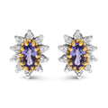 14K Yellow Gold 1/4 Cttw Diamond and Blue Purple Tanzanite Sunburst Halo Stud Earrings (K-L Color, I1-I2 Clarity)