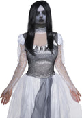 Adult Fabric Ghost Mask with Attached Long Black Wig