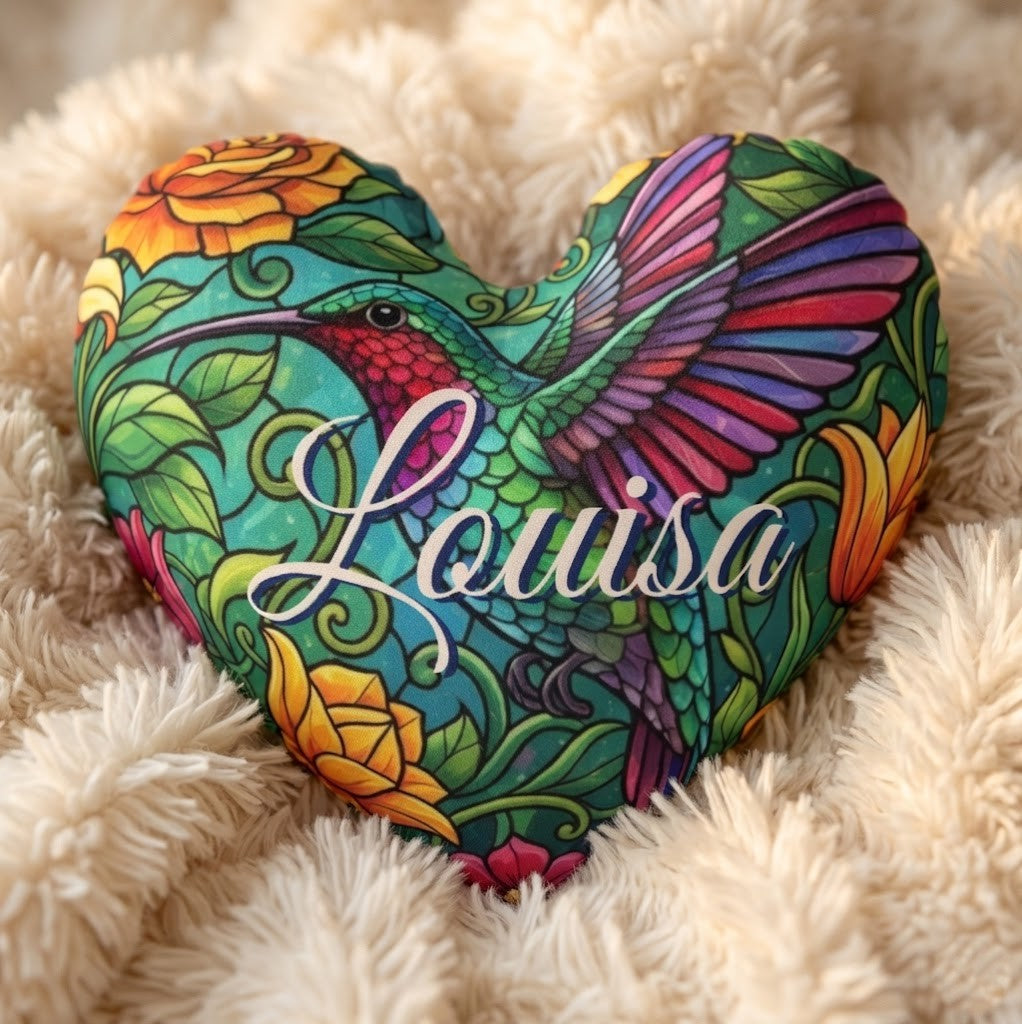 Personalized Hummingbird Heart Pillow | Custom Name Gift | Plush PP cotton filling