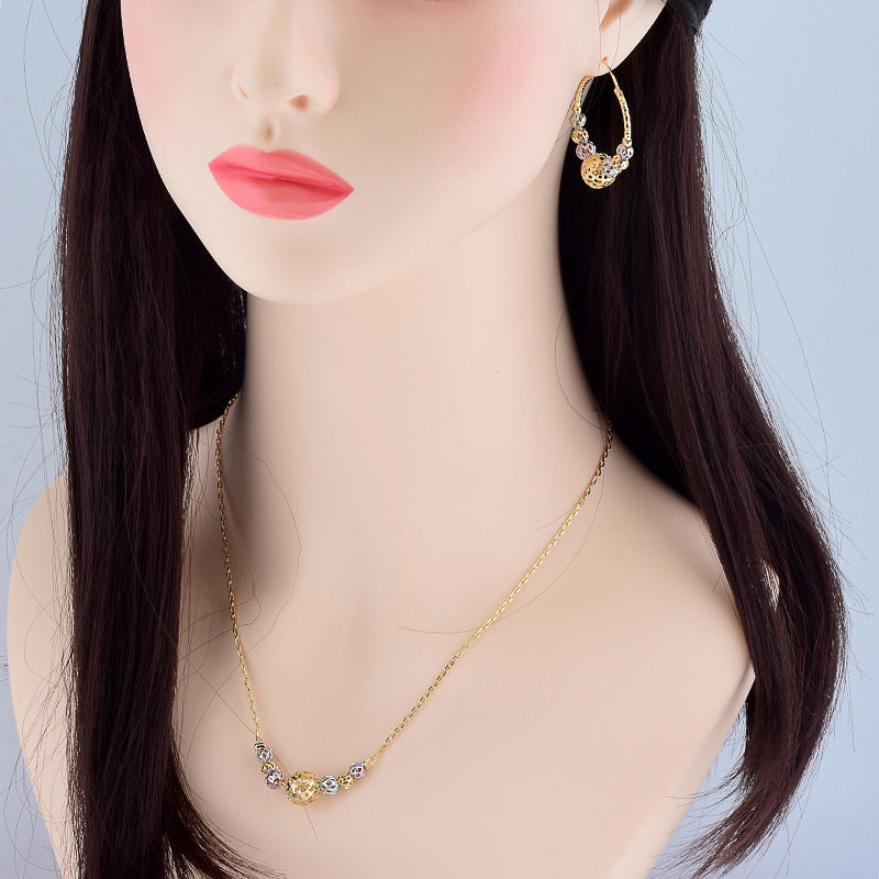 Multicolor Cutout Round Beads Necklace And Earrings Suite Necklace Jewelry