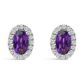 10K White Gold 5x3 MM Oval Purple Amethyst and Diamond Halo Stud Earrings (I-J Color, I1-I2 Clarity)