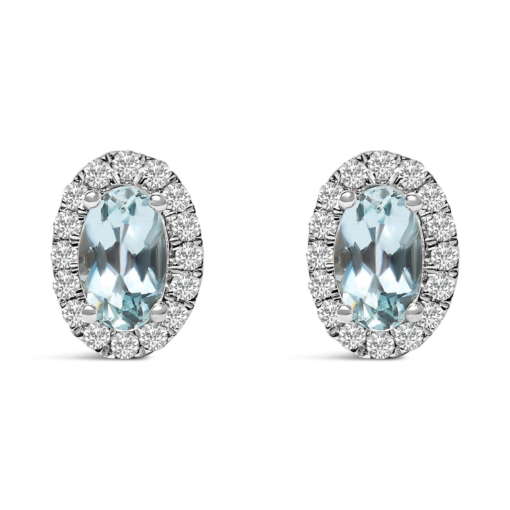 10K White Gold 5x3 MM Oval Purple Amethyst and Diamond Halo Stud Earrings (I-J Color, I1-I2 Clarity)