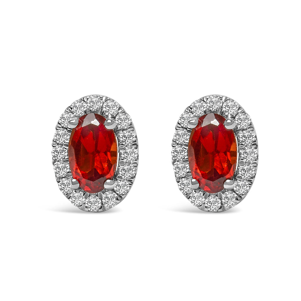 10K White Gold 5x3 MM Oval Purple Amethyst and Diamond Halo Stud Earrings (I-J Color, I1-I2 Clarity)