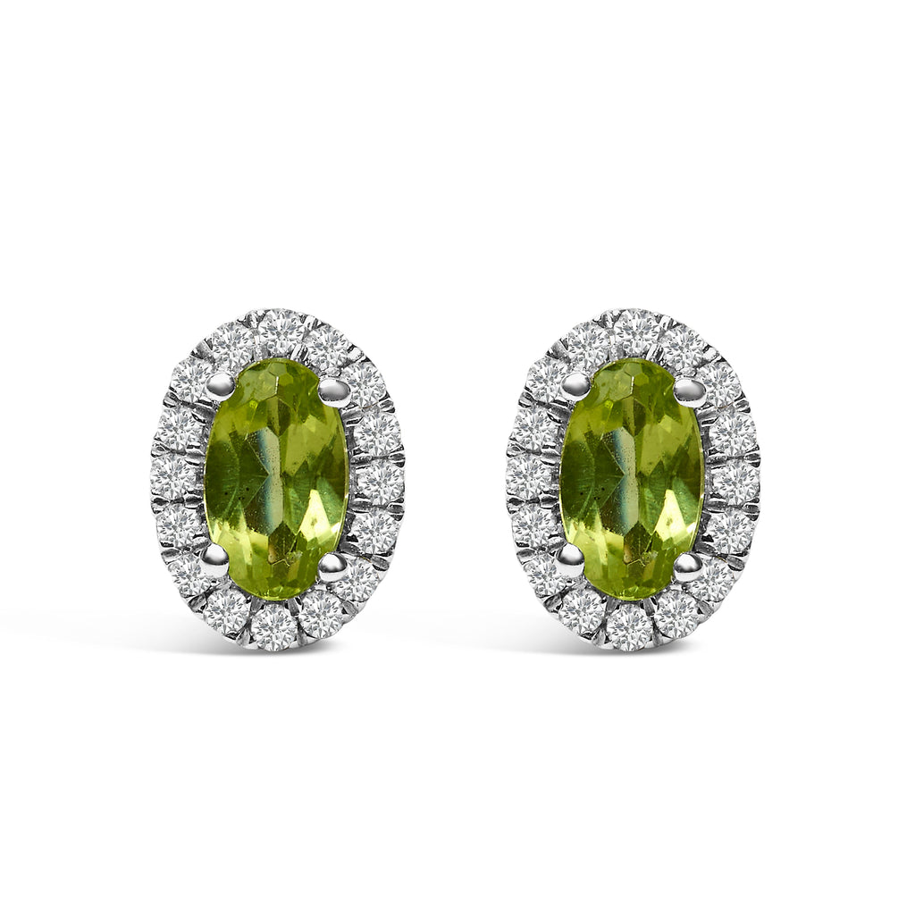 10K White Gold 5x3 MM Oval Purple Amethyst and Diamond Halo Stud Earrings (I-J Color, I1-I2 Clarity)