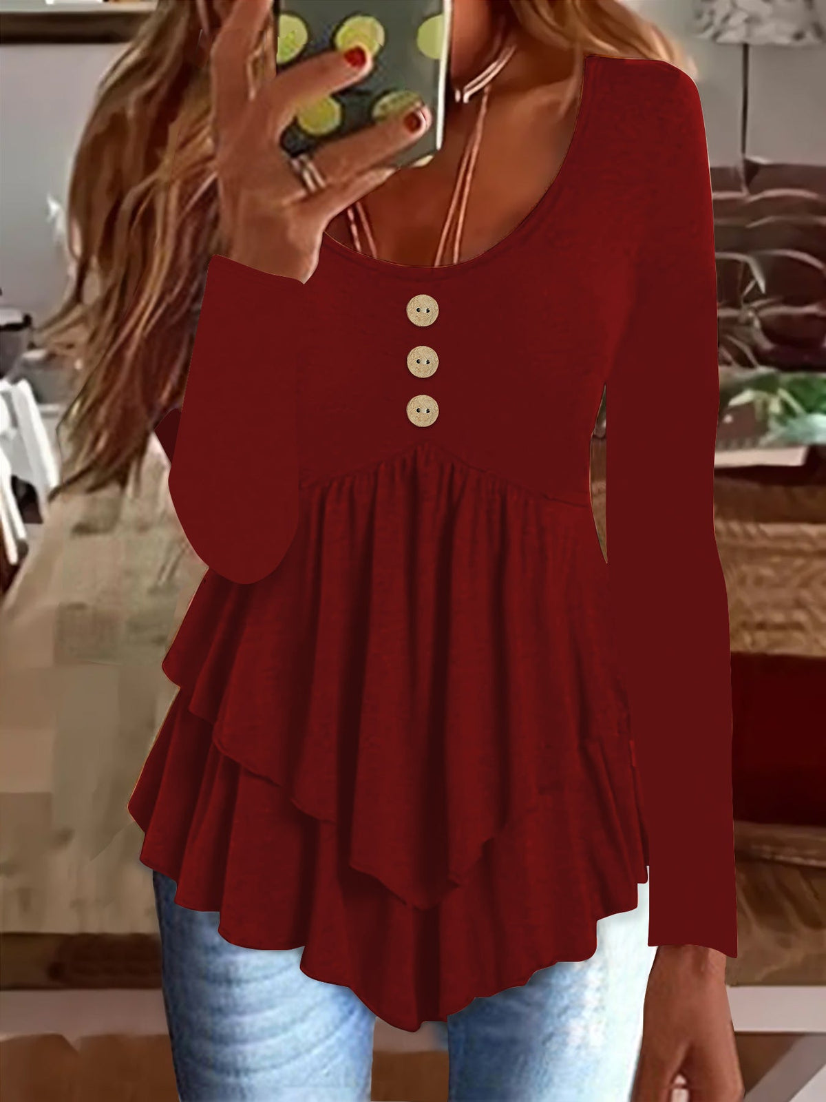 Women's Fashion Three-button Casual Long-sleeved Top