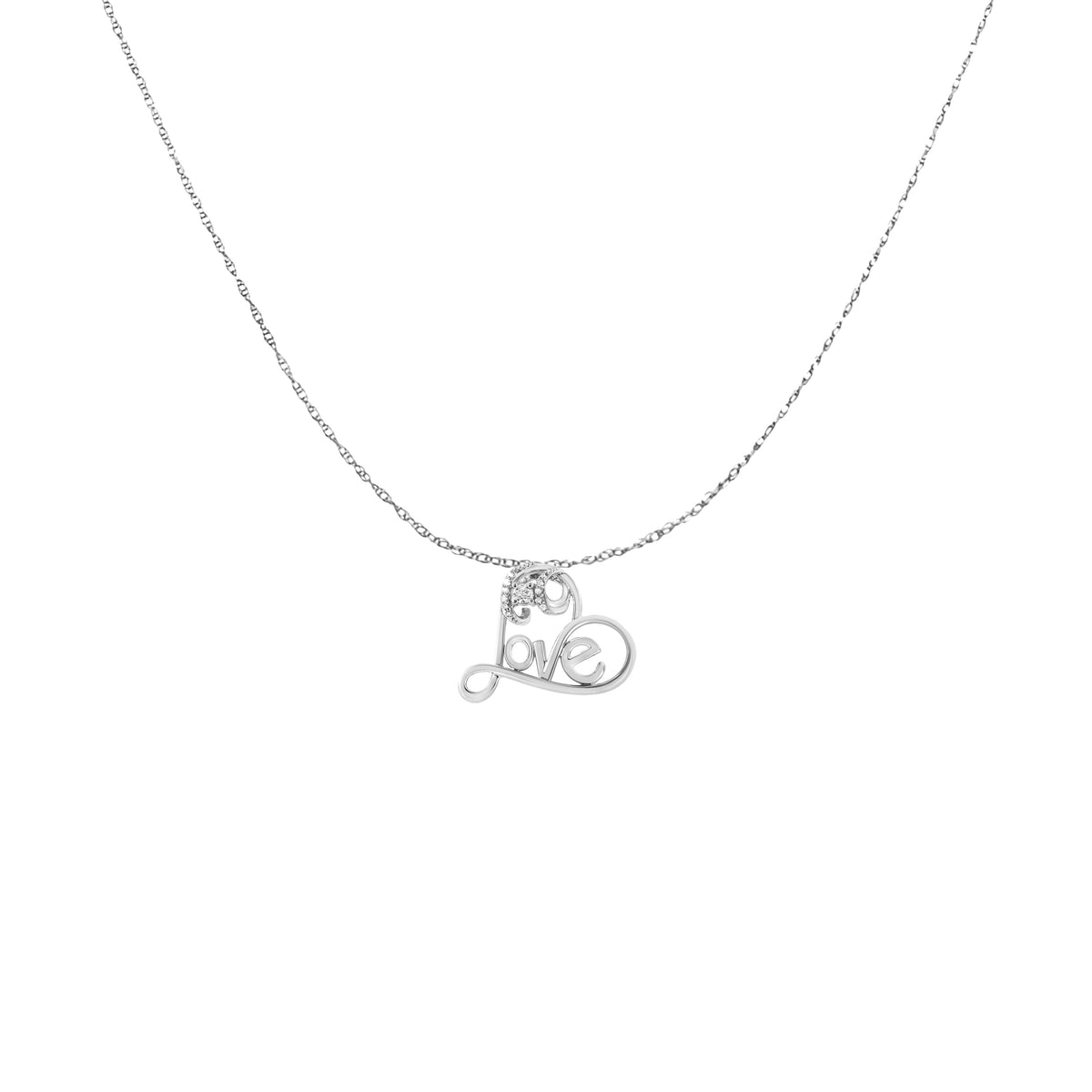 .925 Sterling Silver 1/6 Cttw Round Brilliant-Cut Diamond Accented Open Heart with Love 18" Pendant Necklace (H-I Color, I1-I2 Clarity)
